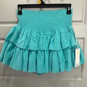 Ocean Drive Women’s Caribbean Green Ruffled Mini Skirt M Built in shorts NWT